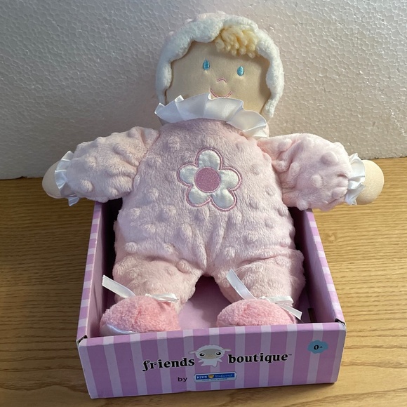 Kids Preferred Plush Doll Lovey Blond Blue Eyes Pink Knotted Hat Textured New!